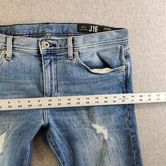 Armani Exchange Jeans Mens 31X30 Blue J16 Straight Distressed Slim Fit AX - Picture 11 of 16